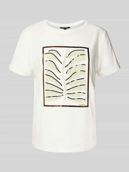 T-shirt z cekinami i okrągłym dekoltem Comma biała