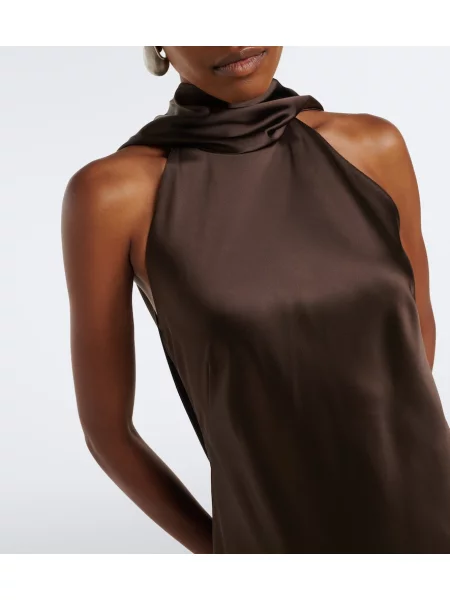 Satenska obleka Ralph Lauren Collection s halter ovratnikom rjava