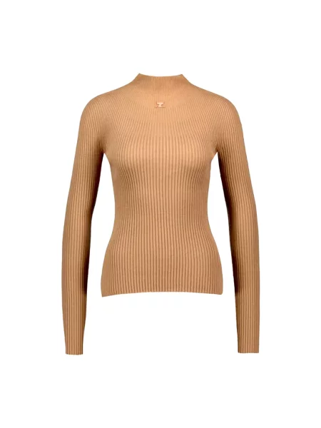 Lekki dzianinowy golf Courreges ze stójką brązowy