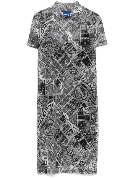 Sukienka mini Boss z nadrukiem z siateczką garniturowa szara