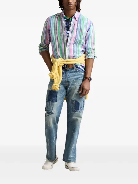 Tricou Polo Ralph Lauren din piele cu broderie în carouri maro