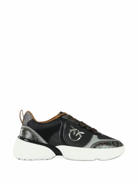 Sneakerși Pinko cu șireturi cu imagine cu model leopard negru