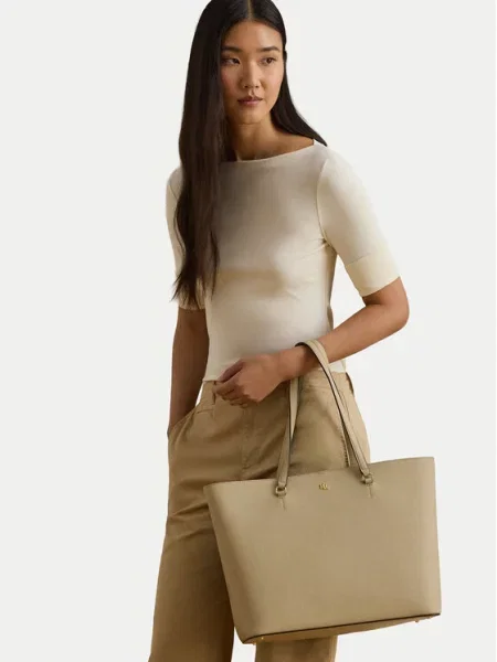 Lauren Ralph Lauren Μεγάλη τσάντα KARLY ελεφαντόδοντο μπεζ