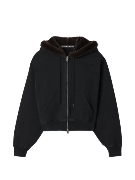 Blană artificială hanorac cu glugă Alexander Wang cu glugă negru