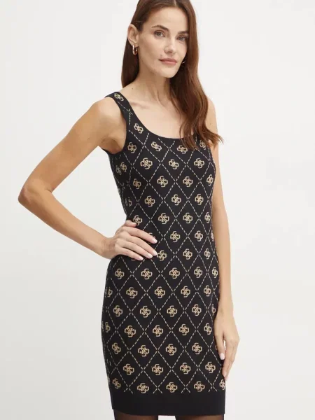 Guess sukienka z domieszką wełny SARAH mini dopasowana czarny