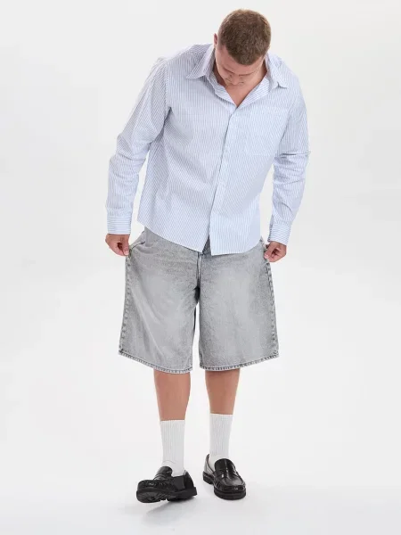Dxnmxrk Jeans DXHarri Grey Wide Fit Denim Shorts denim gri