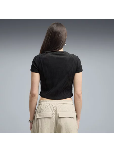 PUMA koszulka o skrÃ³conym kroju Essentials Ribbed OdzieÅ¼ S czarny