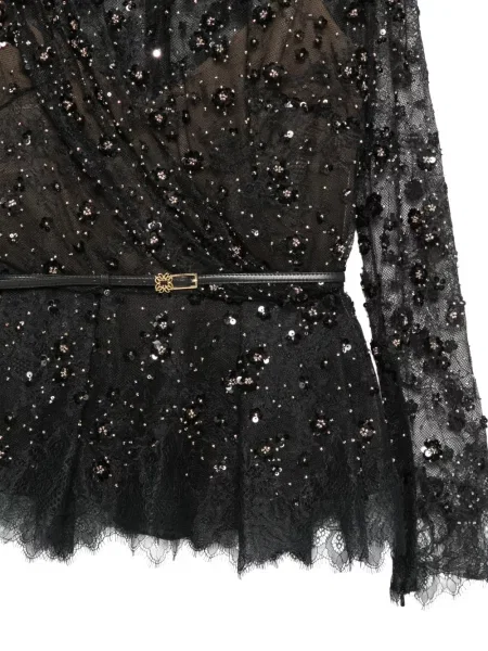 Krajkový top Elie Saab s flitry černý