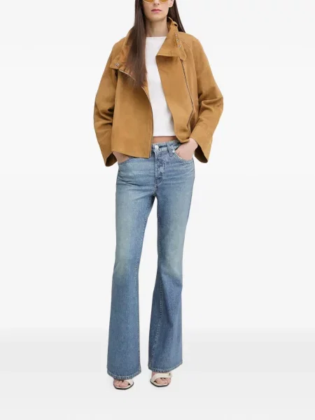 Geacă Allsaints din piele de căprioară cu cataramă