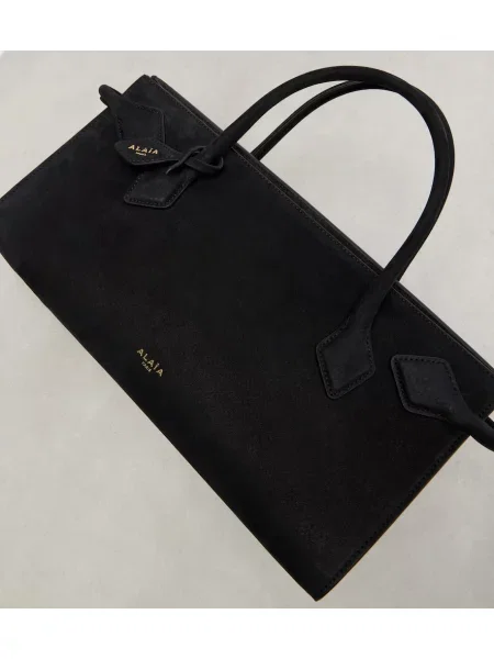 Geantă Alaïa din piele de căprioară negru