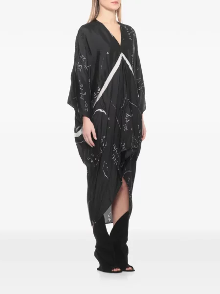 Rochie Rick Owens cu imagine cu decolteu în V asimetrică negru