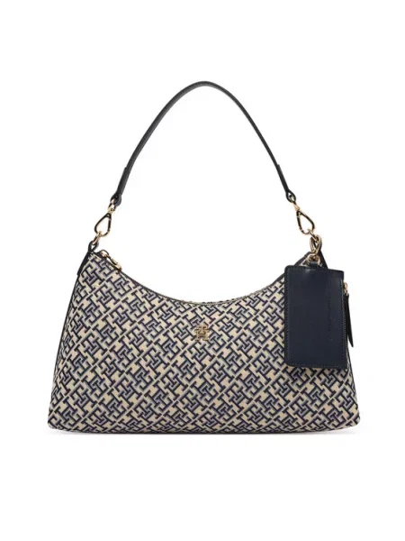 Tommy Hilfiger Τσάντα Th Icon Shoulder Bag Jacquard Σκούρο μπλε μπεζ