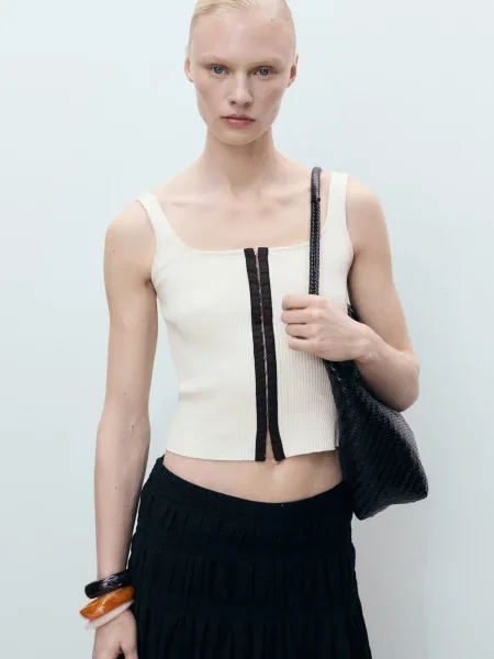 MANGO Top SUNE ecru negru