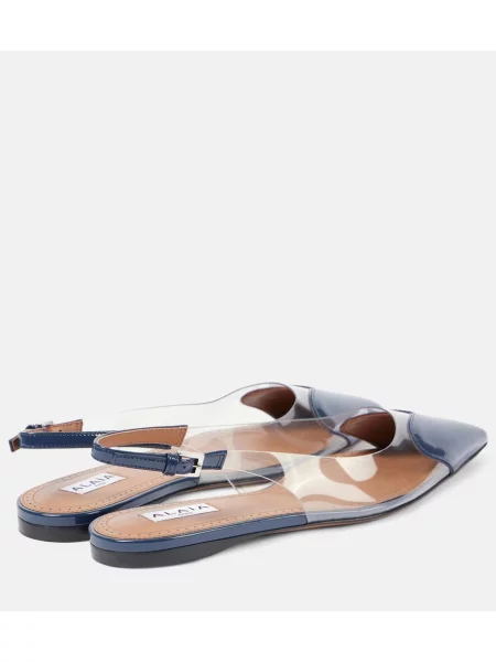 Balerini Alaïa din piele de lac slingback albastru