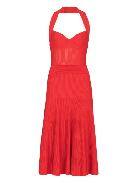 Rochie Balmain tricotate plisată cu gât halter roșu