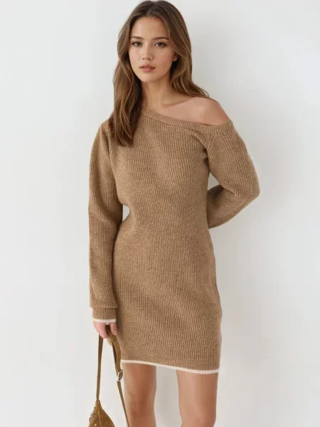 My fashion Kötött ruhák teveszín fehér