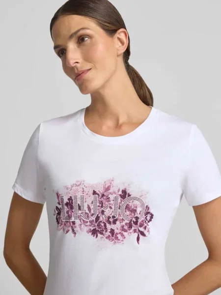 T-shirt o kroju regular fit z czystej bawełny Liu Jo White biała