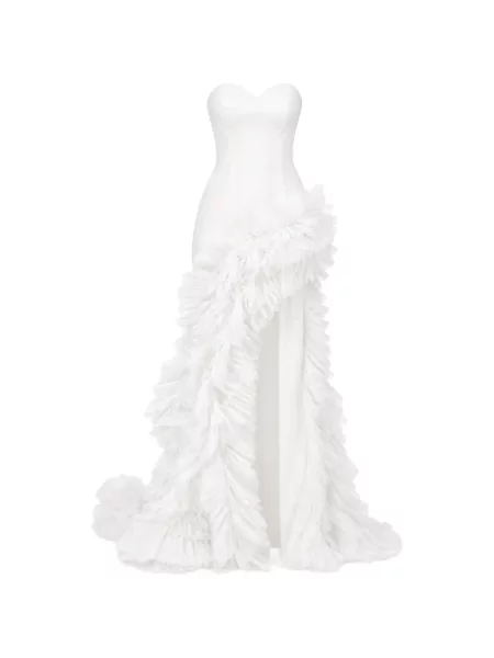 Rochie maxi Monarh cu volane asimetrică alb