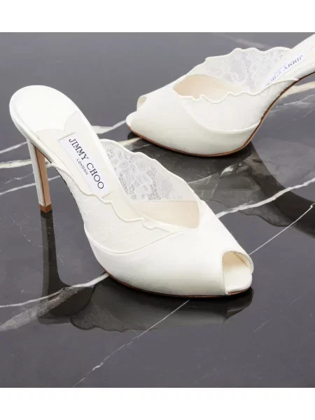 Papuci tip mules Jimmy Choo din satin alb