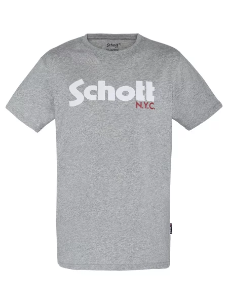Schott NYC Tricou gri amestecat / roșu alb