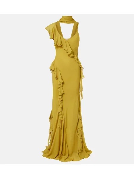 Rochie cu volane De La Vali cu volane galben