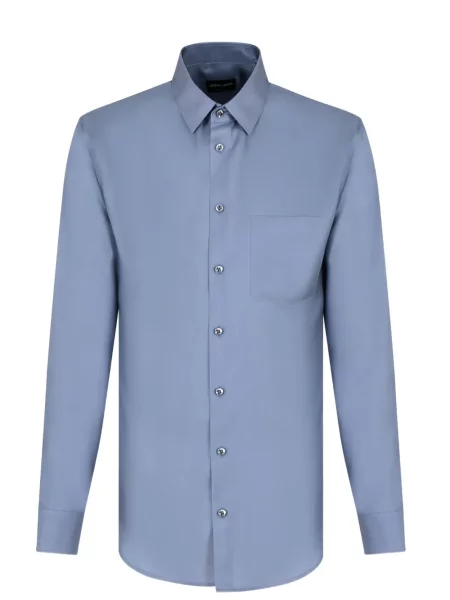Lung cămașă Giorgio Armani de mătase albastru