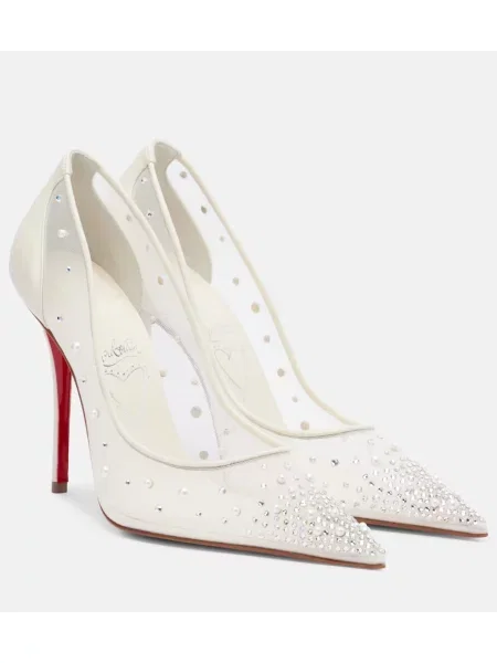 Lodičky Christian Louboutin s perlami se síťovinou bílé