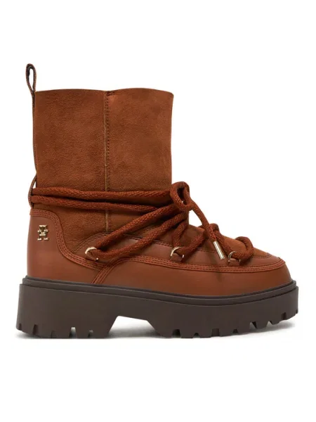 Апрески Tommy Hilfiger REAL SHEARLING LACE-UP SNOWBOOT кафяво