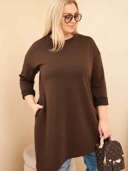 Rochie maxi Kesi Włoski cu mâneci lungi lungă de costum maro