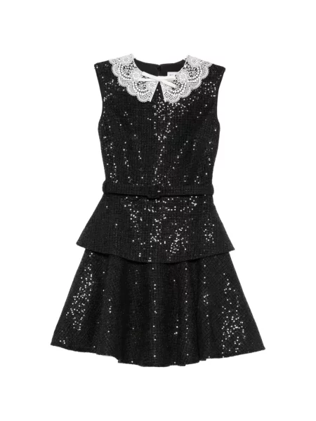 Gulerat rochie Self-portrait cu paiete din dantelă negru