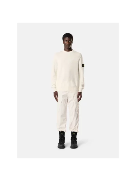 Sweter Stone Island wełniany z okrągłym dekoltem z kamieniami biały