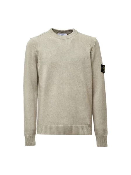 Sweter Stone Island wełniany z okrągłym dekoltem z kamieniami zielony
