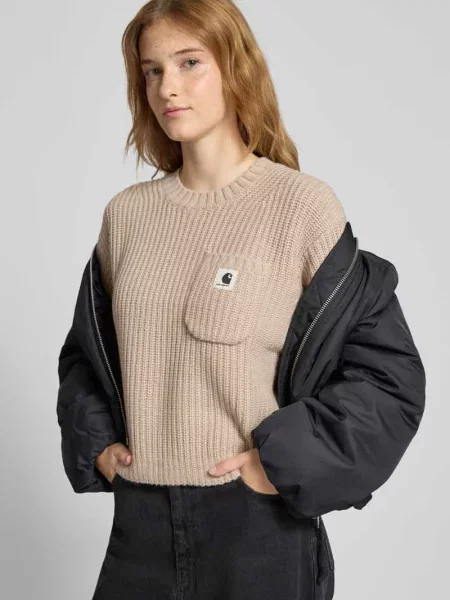 Sweter krótki z dzianiny z dodatkiem wełny model ‘MIRA’ Carhartt Wip beżowy