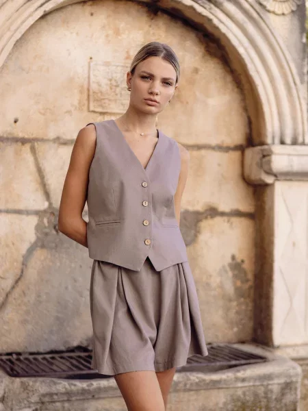 Szorty z lnu Awama wiązane szare