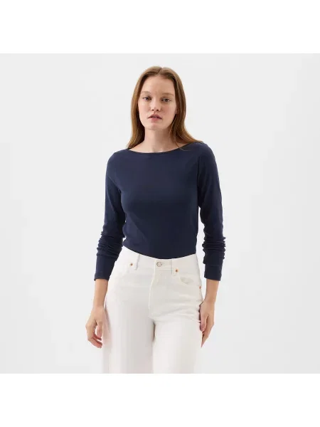 Tričko GAP Longsleeve Modal Bateau T-Shirt Navy Uniform S tmavě modré