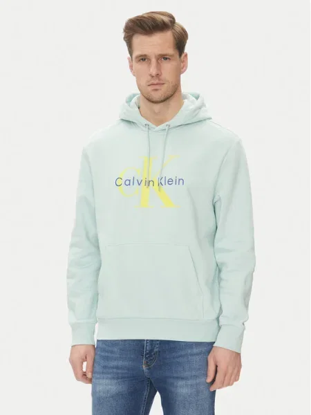Суичър с качулка Calvin Klein Jeans с качулка с принт зелено