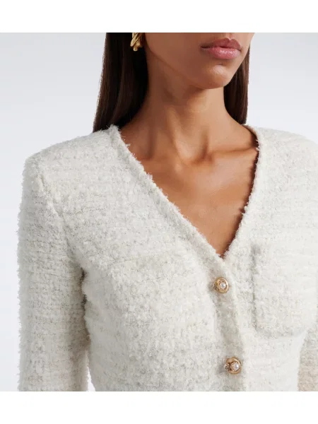Cu centură bouclé cardigan Self-portrait alb