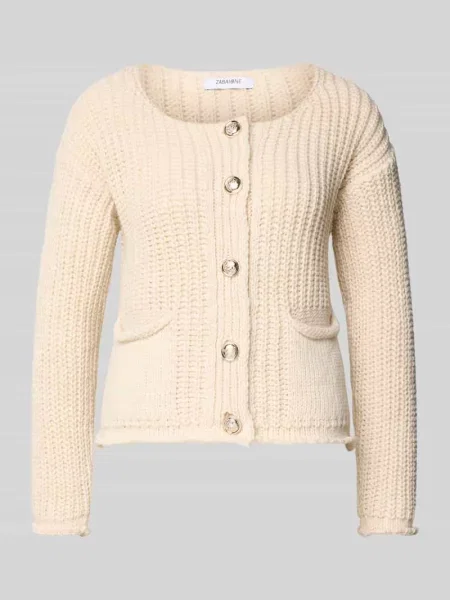 Kurtka z dzianiny z okrągłym dekoltem model Zabaione beżowa