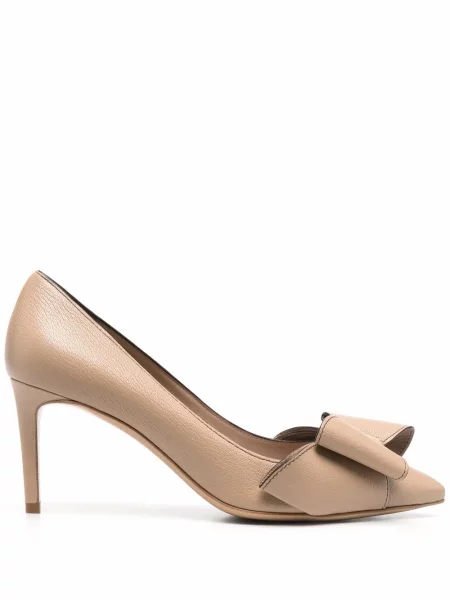 Pantofi cu toc Ferragamo cu funde din piele maro
