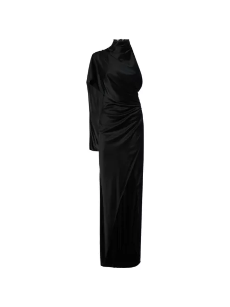 Rochie maxi The Andamane drapată cu un umăr gol de costum negru