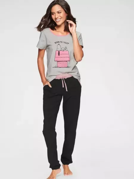 PEANUTS Pijama gri / roz negru