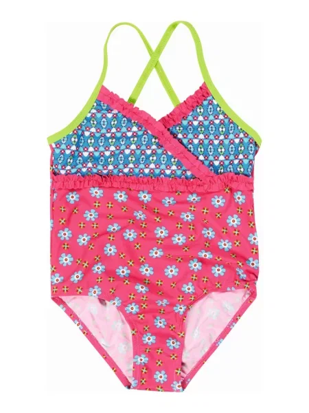 PLAYSHOES Costum de baie întreg albastru / verde neon / roz alb