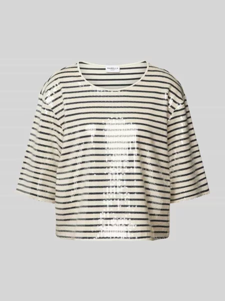 T-shirt z cekinowym obszyciem model ‘GARDONE’ Marella biała