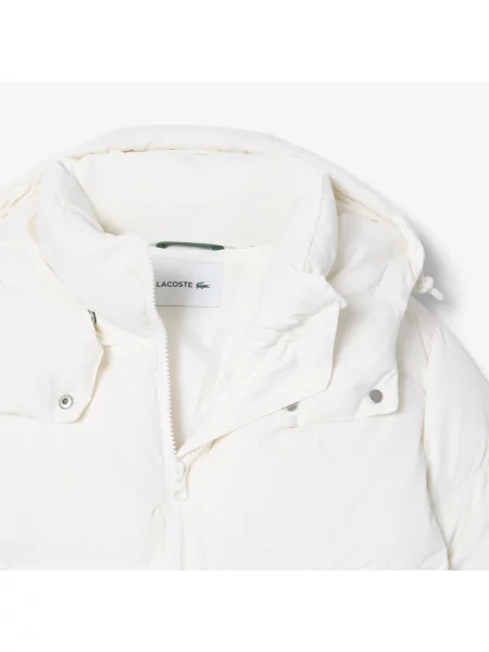 Lacoste Puchowa Kurtka Z Kapturem I Wodoodporna Kremowa biała