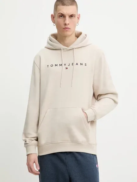 Palton Tommy Jeans cu glugă bej