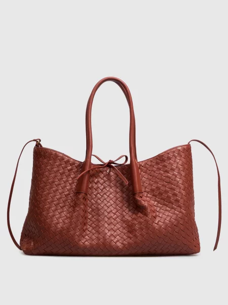 Теракотова шкіряна сумка-тоут Pinacoteca Bottega Veneta червона