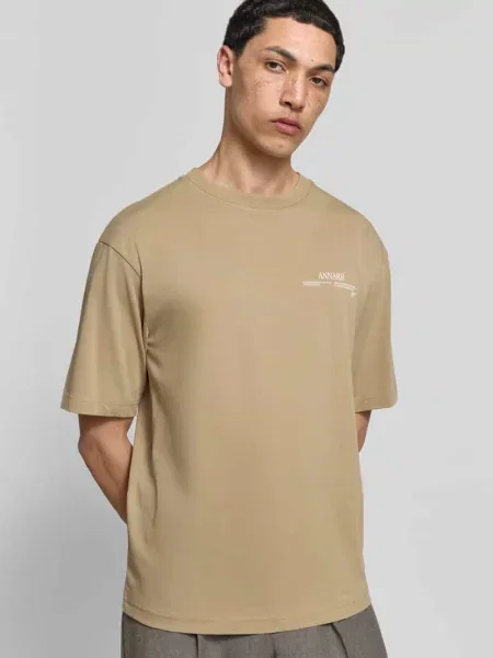 T-shirt o kroju relaxed fit z czystej bawełny Annarr beżowa