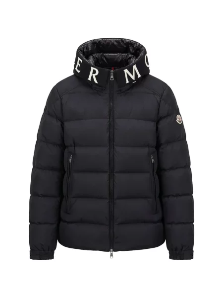 Geacă cu puf Moncler cu glugă cu imagine negru