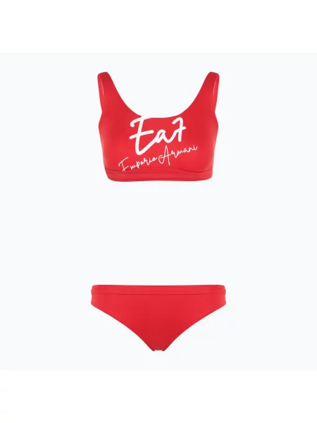 Costum de baie din două piese pentru femei Emporio Armani Maxi Logo Bikini Top racing red roșu