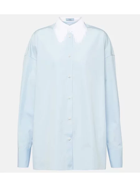 Top Prada z frędzli popelinowy niebieski